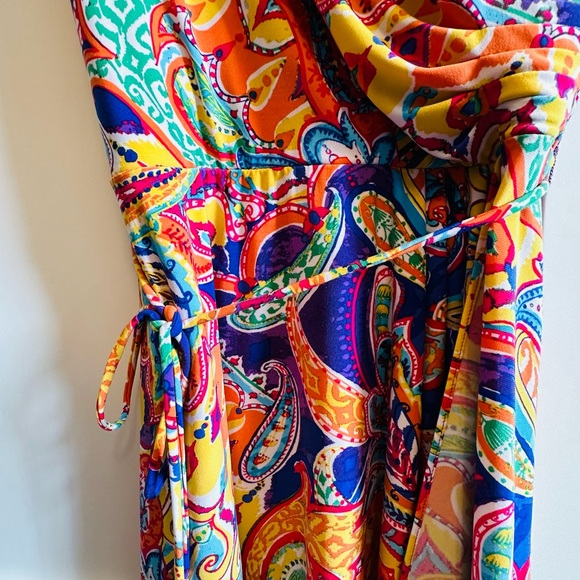 RALPH LAUREN Dress Vibrant Floral Surplice Neckline Draped Tie Belt XS Petite - Picture 6 of 13